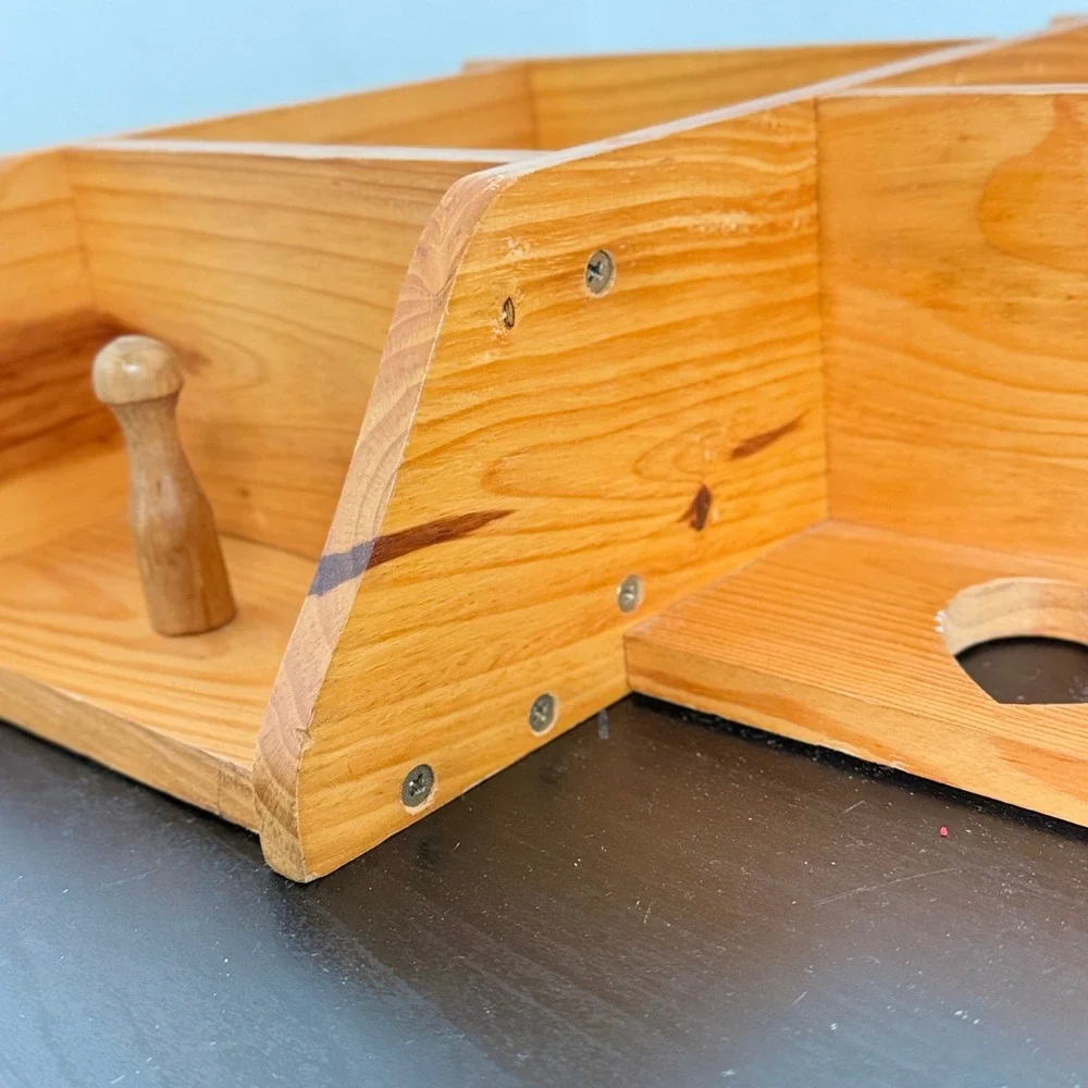 Vtg Pine Staggered Wall Shadow Box Shelf Heart Cutout 3 Tier Rustic Farmhouse